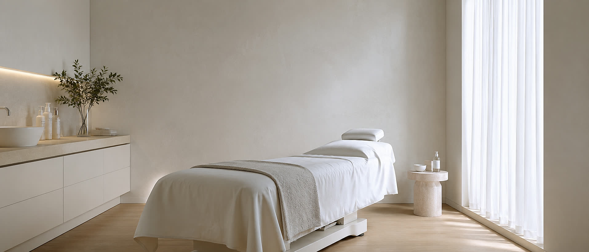 A bright, calm treatment room at AURELLE